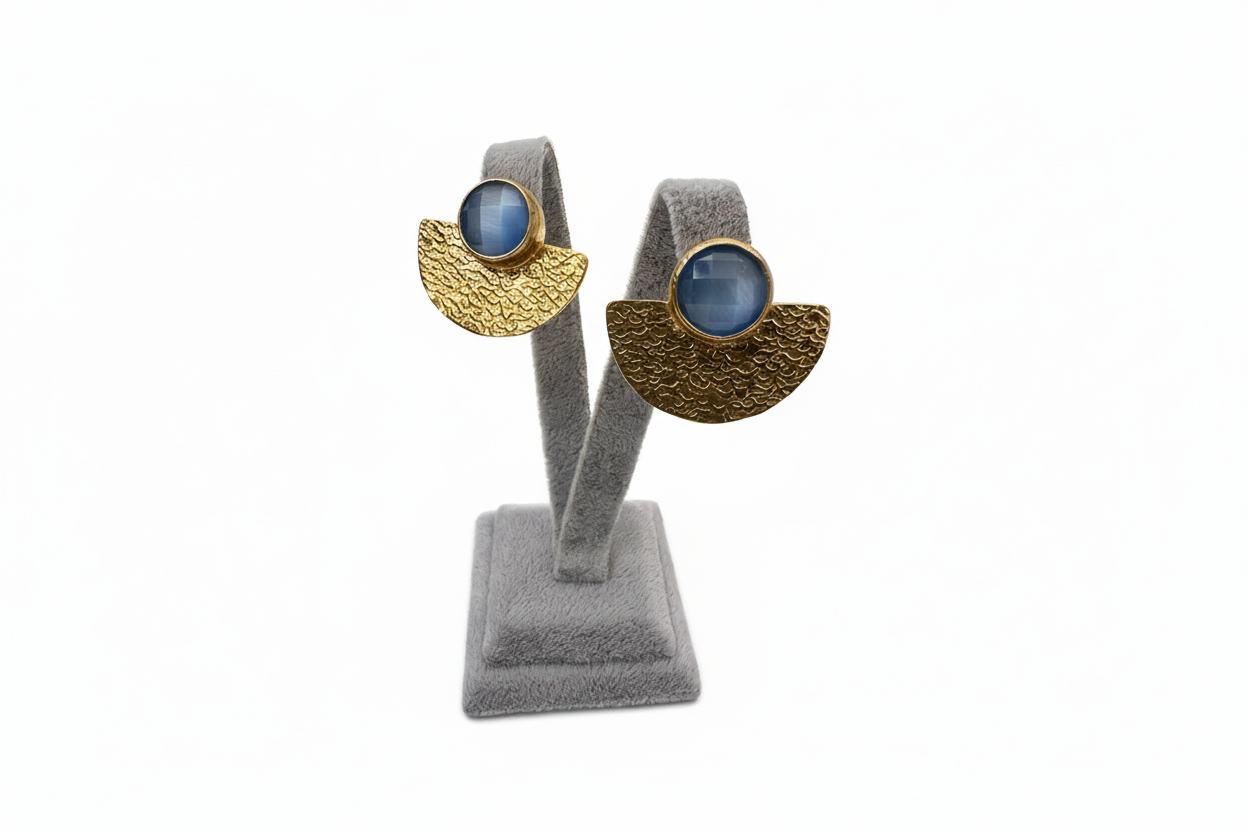 Altın Mavi Taşlı Küpe