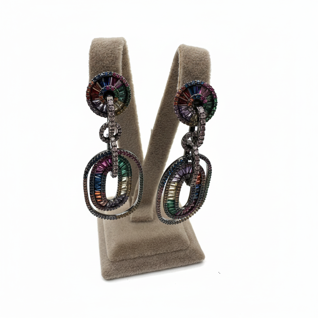 Renkli Taşlı Salkım Küpe