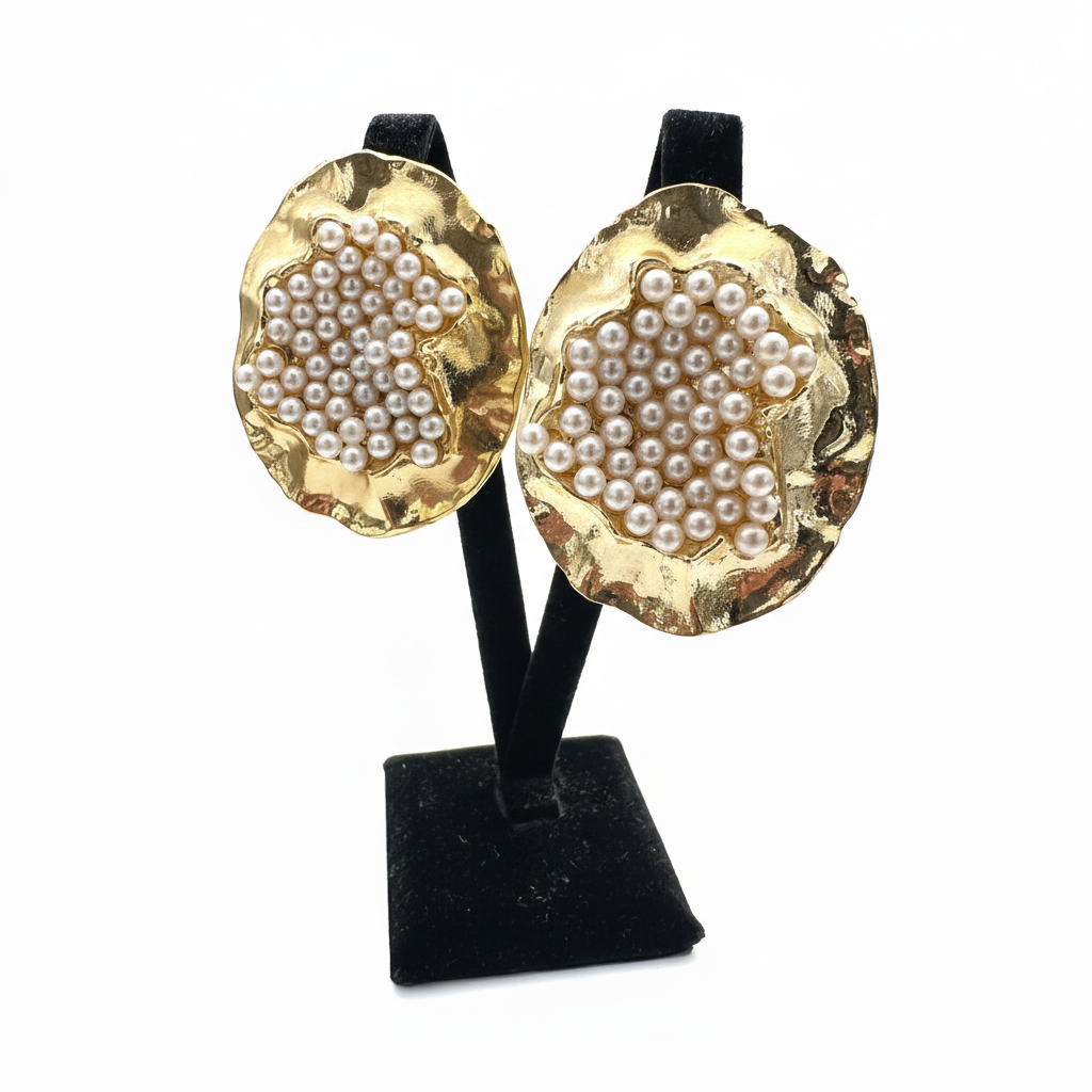 Gold Rengi Oval Yapay İnci Küpe