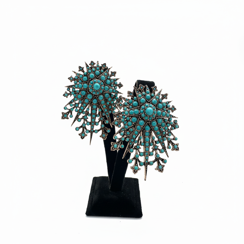 Turkuaz Taşlı Yıldız Patlaması Küpe