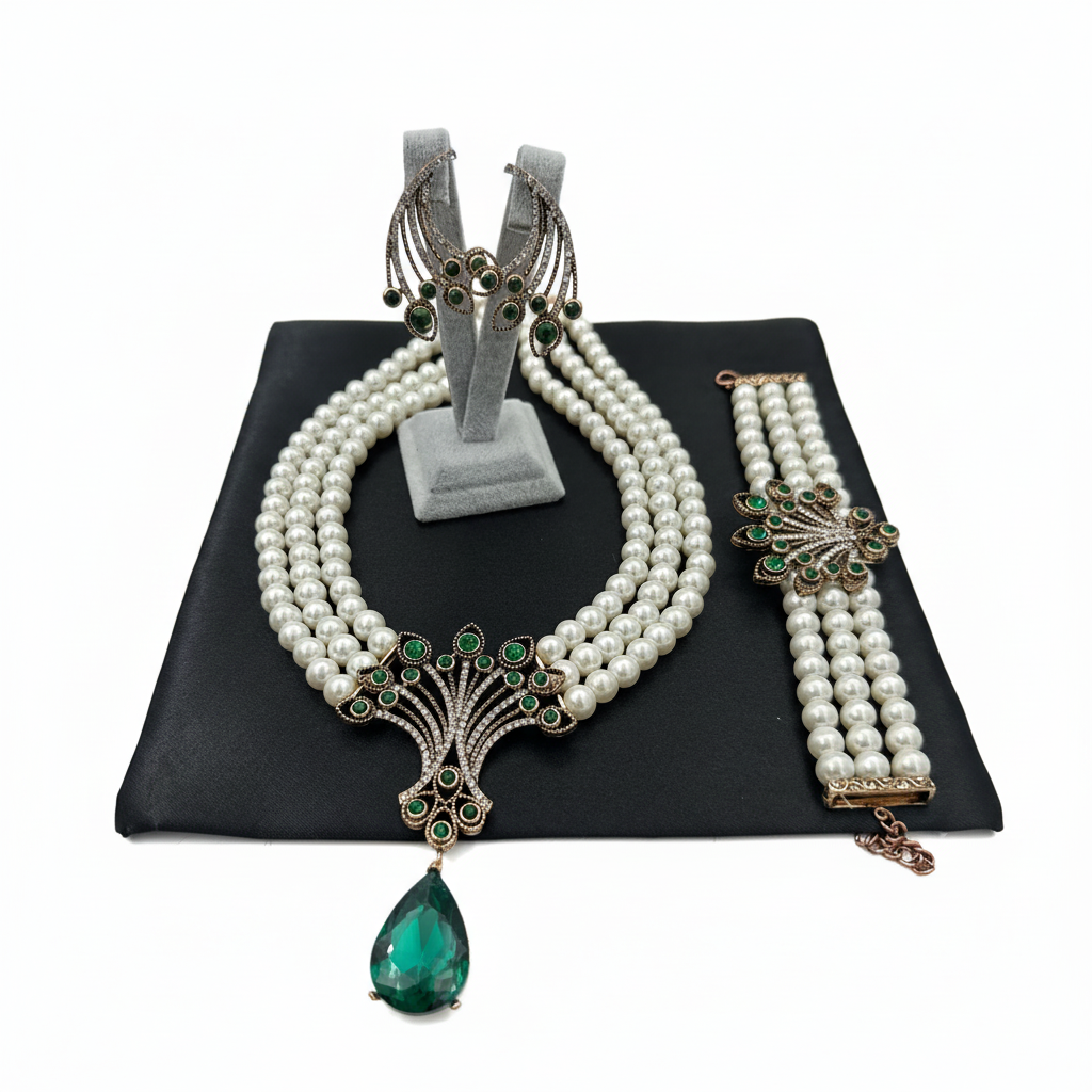 Cam İnci Takı Seti - Beyaz Zemin