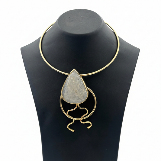 Pirinç Ay Taşlı Kolye