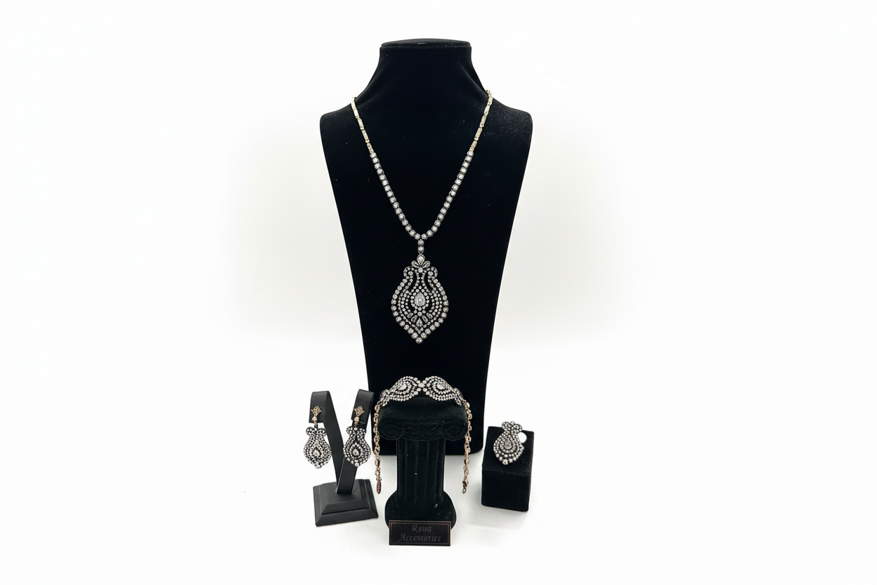 Bronz Taşlı Takı Seti - Kolye Bileklik Küpe