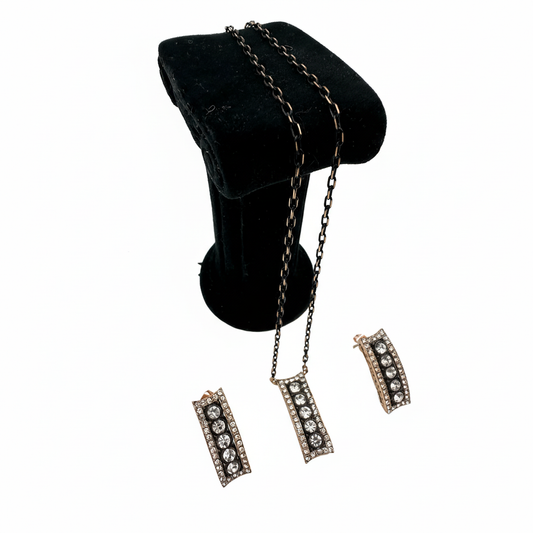 Dikdörtgen Taşlı Takı Seti - Kolye ve Küpe