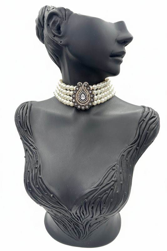 Cam İnci Geniş Parlak Taşlı Chocker