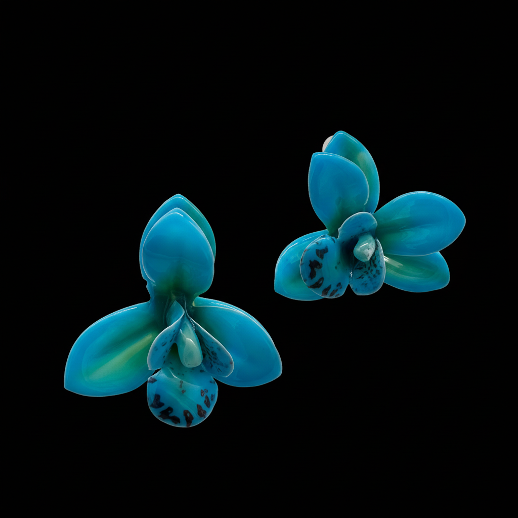 Mavi Orkide Çiçek Küpe