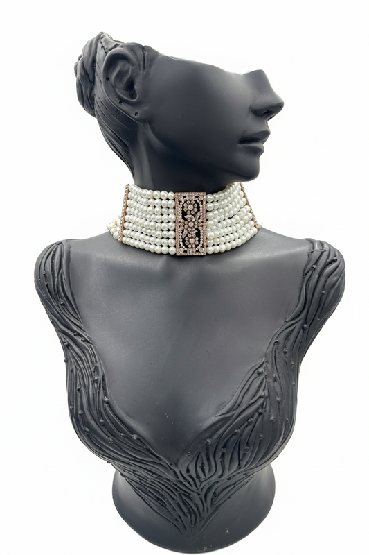 Cam İnci Geniş Bronz Taşlı Chocker