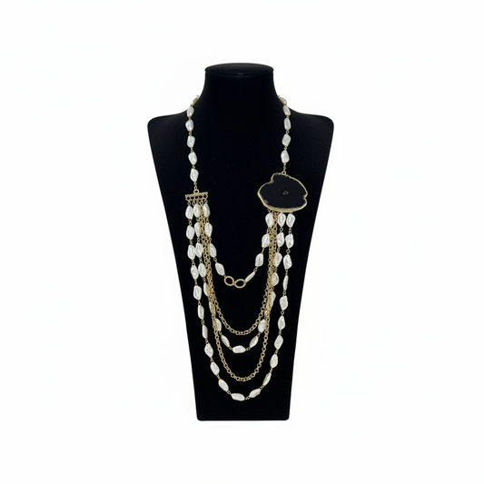 Çok Katlı İnci ve Akik Taşlı Kolye