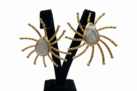 Altın Rengi Gri Taşlı Güneş Küpe