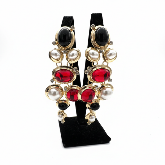 Kırmızı Taşlı İnci Sarkıt Küpe