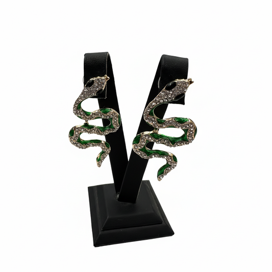 Yılan Şekilli Küpe - Yeşil ve Gümüş