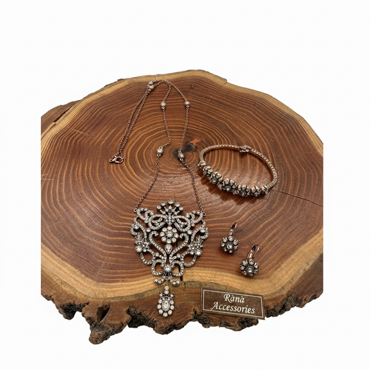 Bronz Takı Seti - Kolye, Bilezik ve Küpe