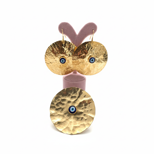 Bakır Nazar Boncuklu Disk Küpe