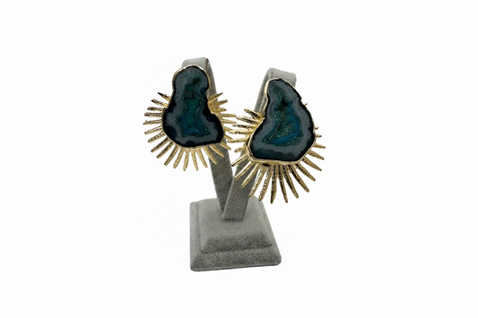 Altın Rengi Turkuaz Taşlı Güneş Küpe