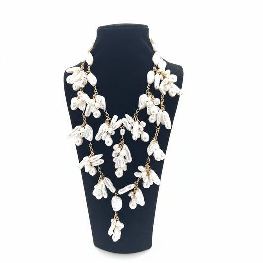 Gold Rengi Zincir Yapay İnci Salkım Kolye