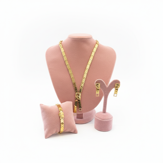 Altın Rengi Kolye, Bilezik ve Küpe Seti