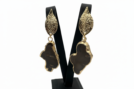 Altın Rengi Telkari Siyah Taşlı Küpe