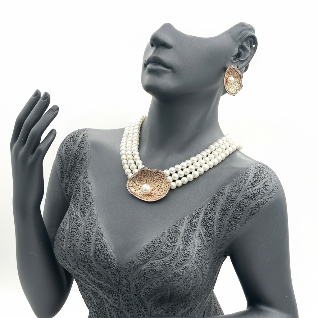 Bronz madalyon cam inci takı seti - beyaz zemin