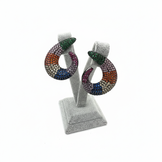 Renkli Taşlı Halka Küpe