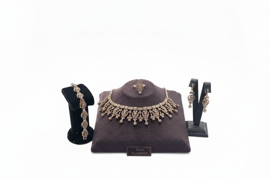 Bronz Taşlı Takı Seti - Kolye Bileklik Küpe