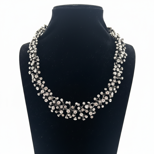 Kristal Taşlı Çok Sıralı Kolye - Gümüş Rengi