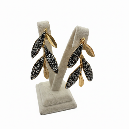 Markazit Taşlı Yaprak Küpe - Altın Kaplama