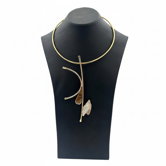 Pirinç Yaprak ve Doğal Taşlı Kolye