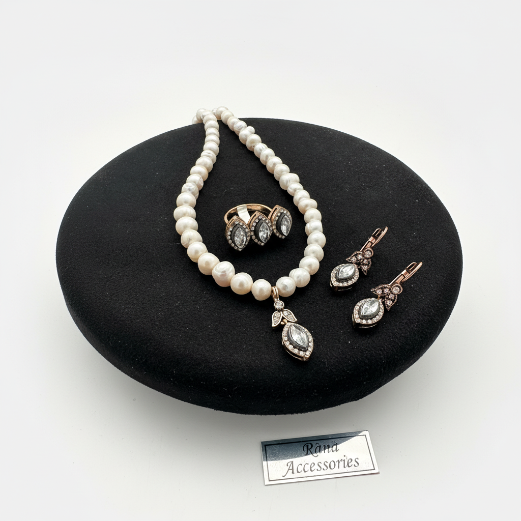 Gerçek 9mm inci takı seti - beyaz zemin