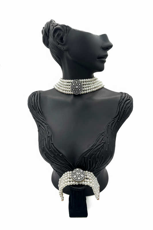 Cam İnci Bronz Taşlı Chocker ve Bileklik Seti