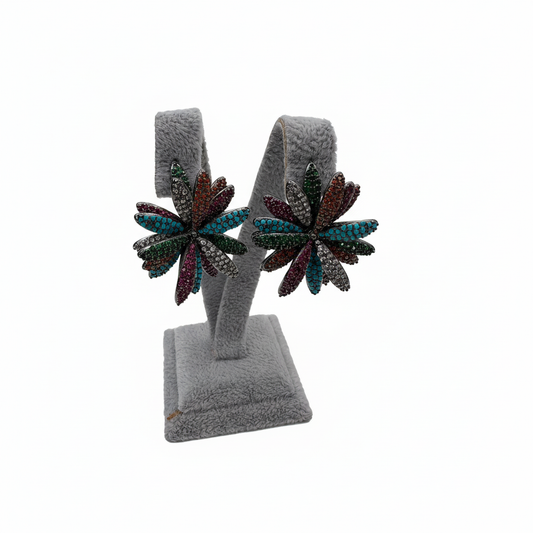 Renkli Taşlı Çiçek Küpe