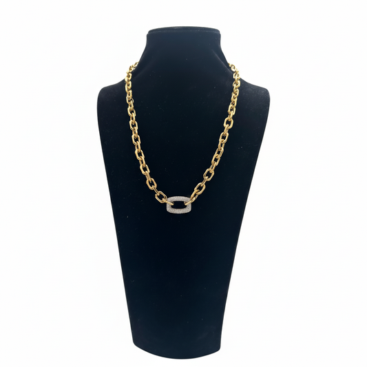 Taşlı Detaylı Zincir Kolye - Altın Rengi