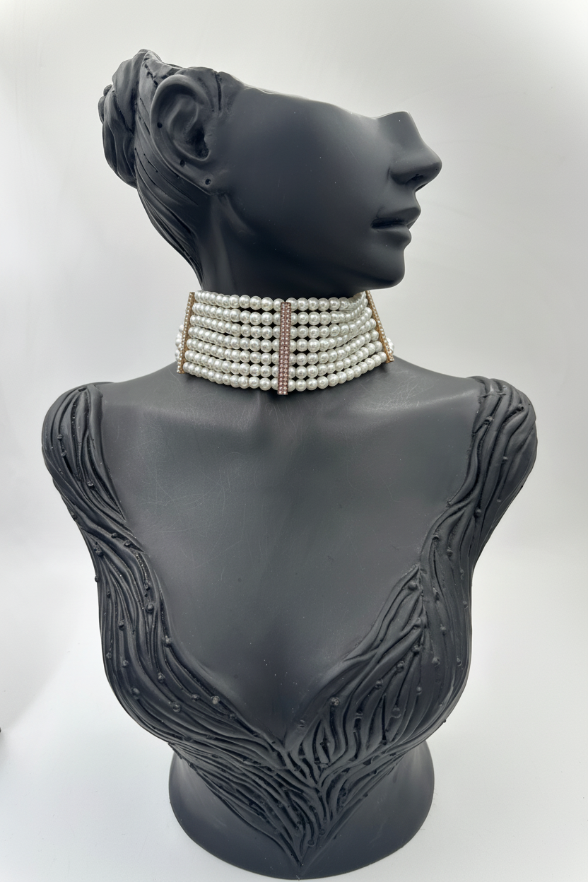 Cam İnci Geniş Bronz Taşlı Chocker