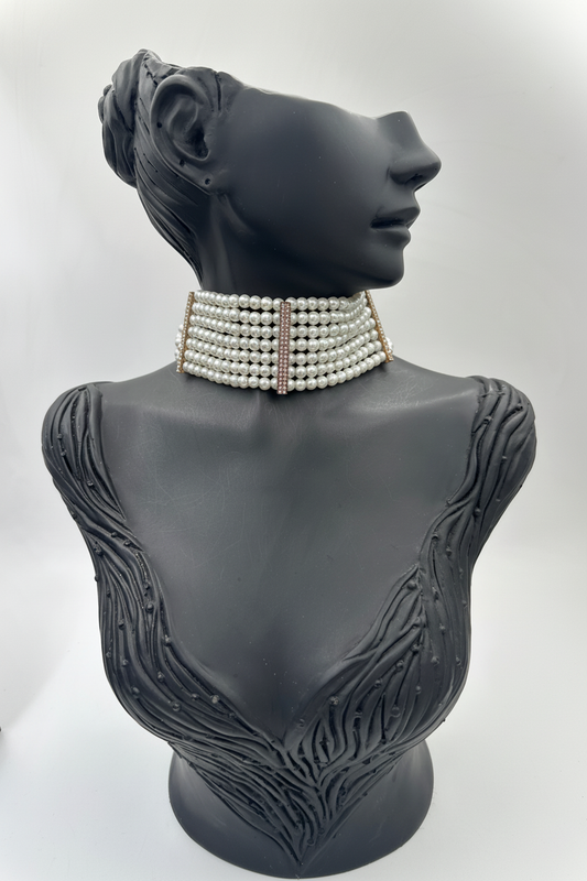 Cam İnci Geniş Bronz Taşlı Chocker