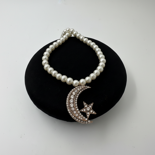 Ay yıldız cam inci bileklik - beyaz zemin