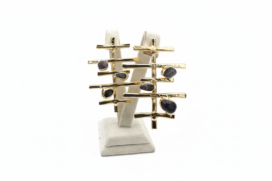 Altın Rengi Siyah Taşlı Merdiven Küpe