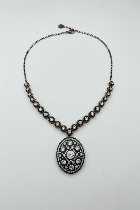 Bronz Kolye - Oval Taşlı Kolye